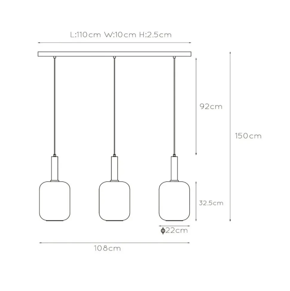 Hengelampe Joanet med røykglass, 3 lyskilder