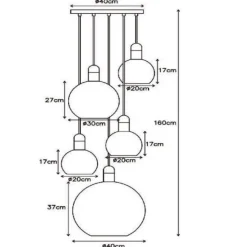 Hengelampe Julius, 5 lyskilder, røykgrå