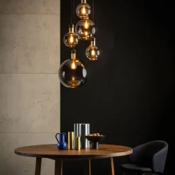 Hengelampe Julius, 5 lyskilder, røykgrå