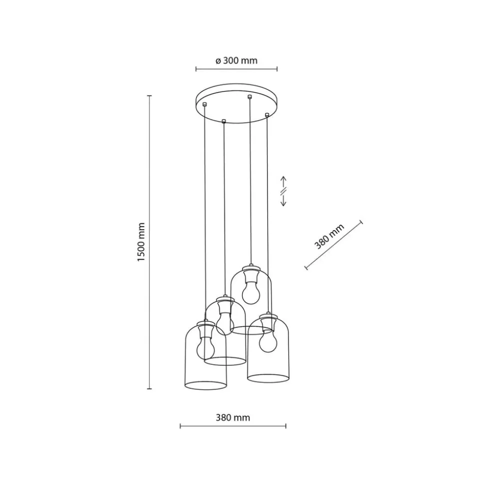 Hengelampe Molly, Ø 38 cm, flerfarget, metall, glass, 4 lyskilder.