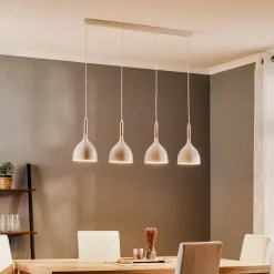 Hengelampe Noak, hvit/naturtre, 4 lyskilder lang