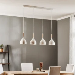 Hengelampe Noak, hvit/naturtre, 4 lyskilder lang