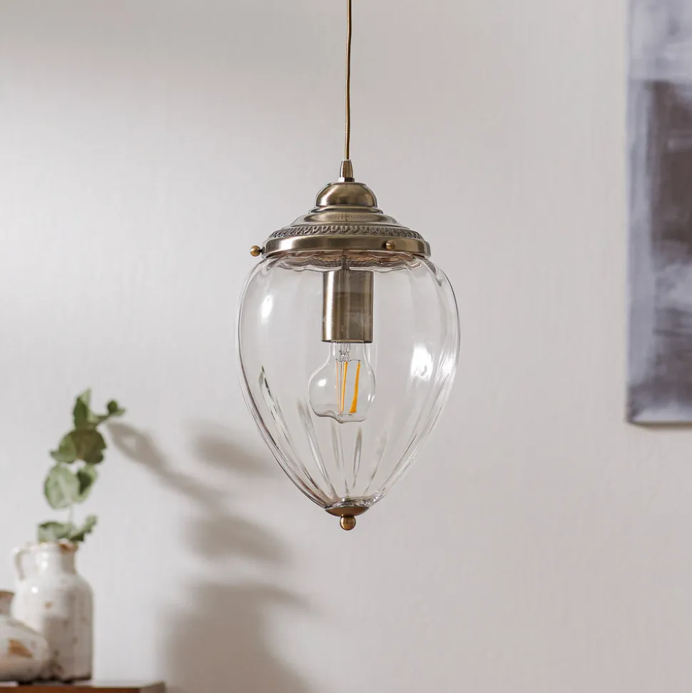 Hengelampe Pineapple, messing antikk