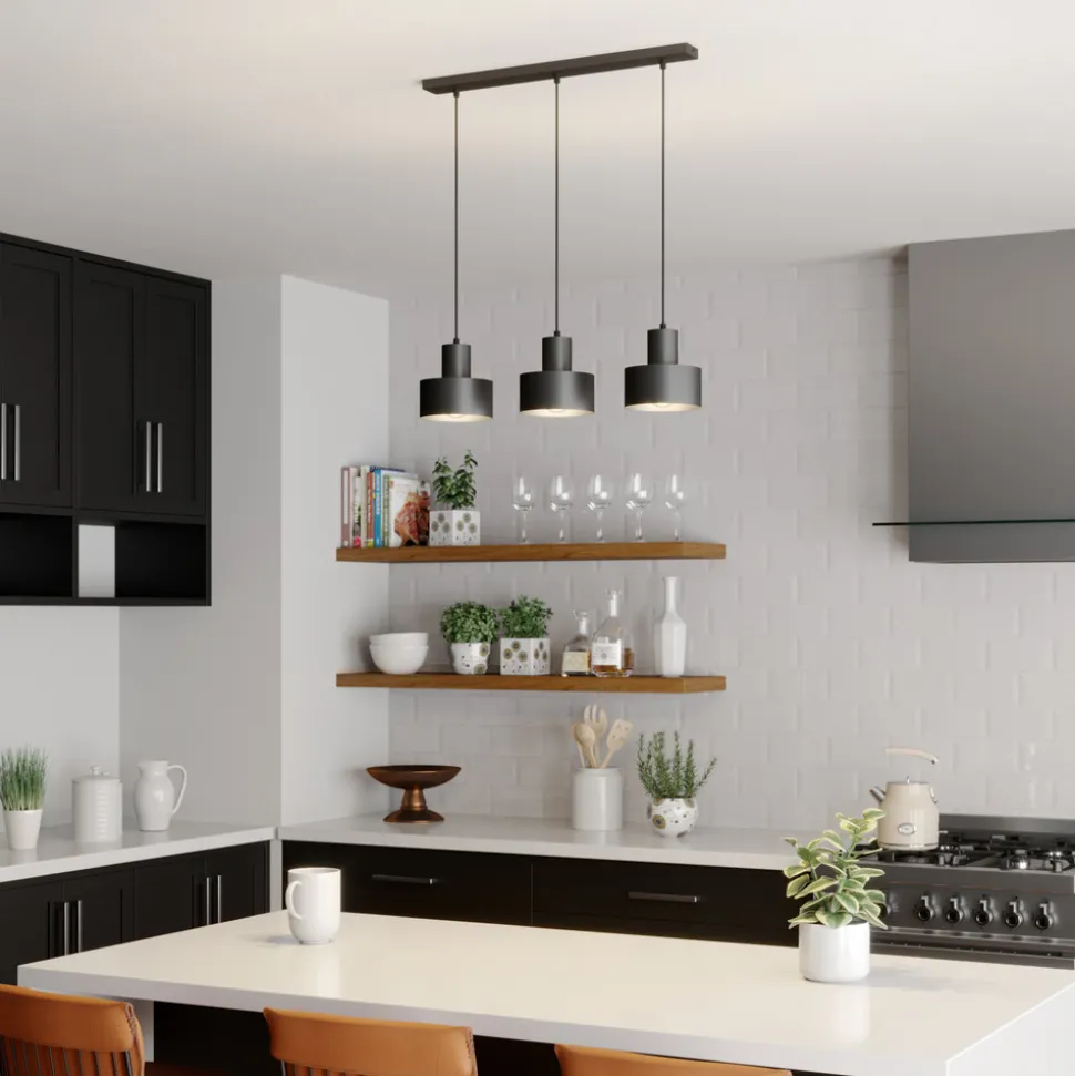 Hengelampe Rif, lineær med 3 lyskilder, svart