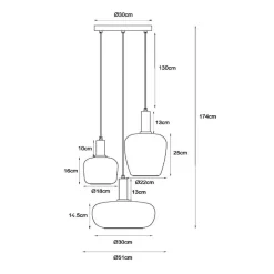 Ilona pendellampe, glass, multifarget, Ø 30 cm, 3 lyskilder