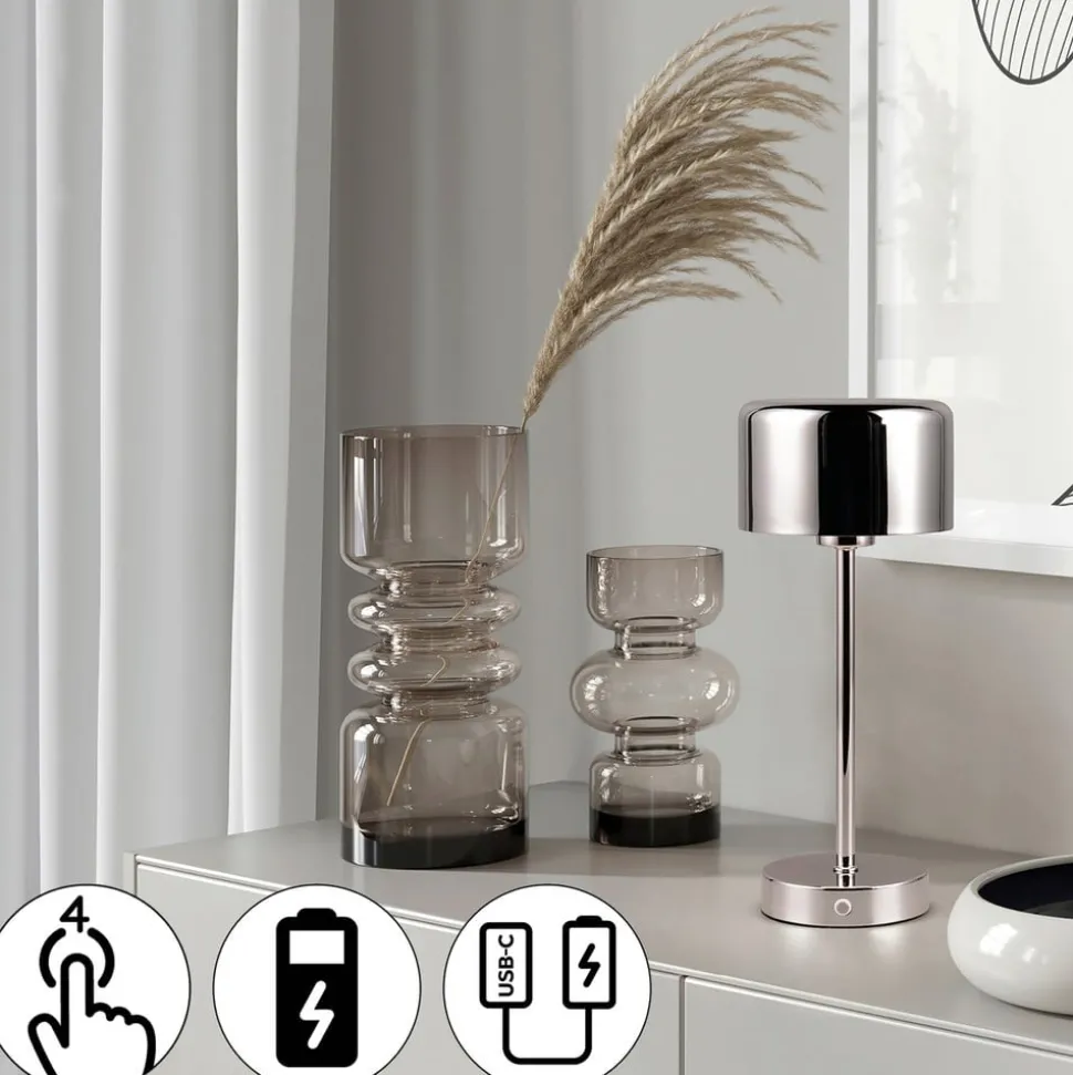 Jeff LED-bordlampe, kromfarget, høyde 30 cm, metall