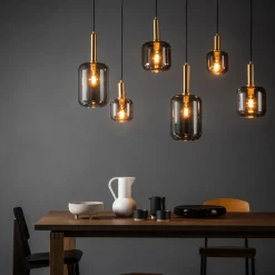 Joanet hengelampe, røykgrå/svart, glass, 132 cm lang