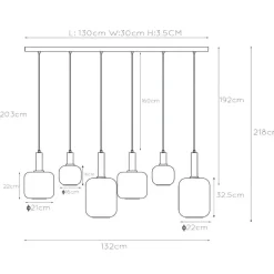 Joanet hengelampe, røykgrå/svart, glass, 132 cm lang