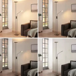 Jonne LED-uplight med lesearm, dimbar, rund