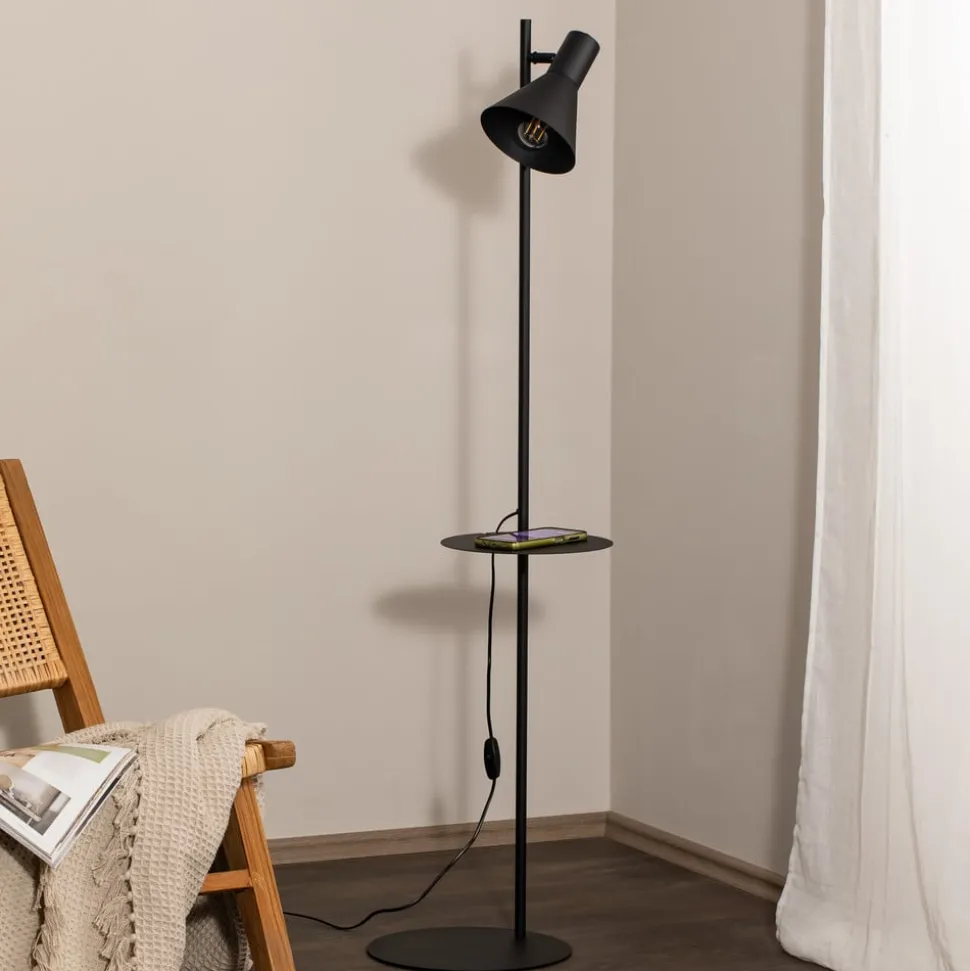 Jump gulvlampe, svart, justerbar, hylle