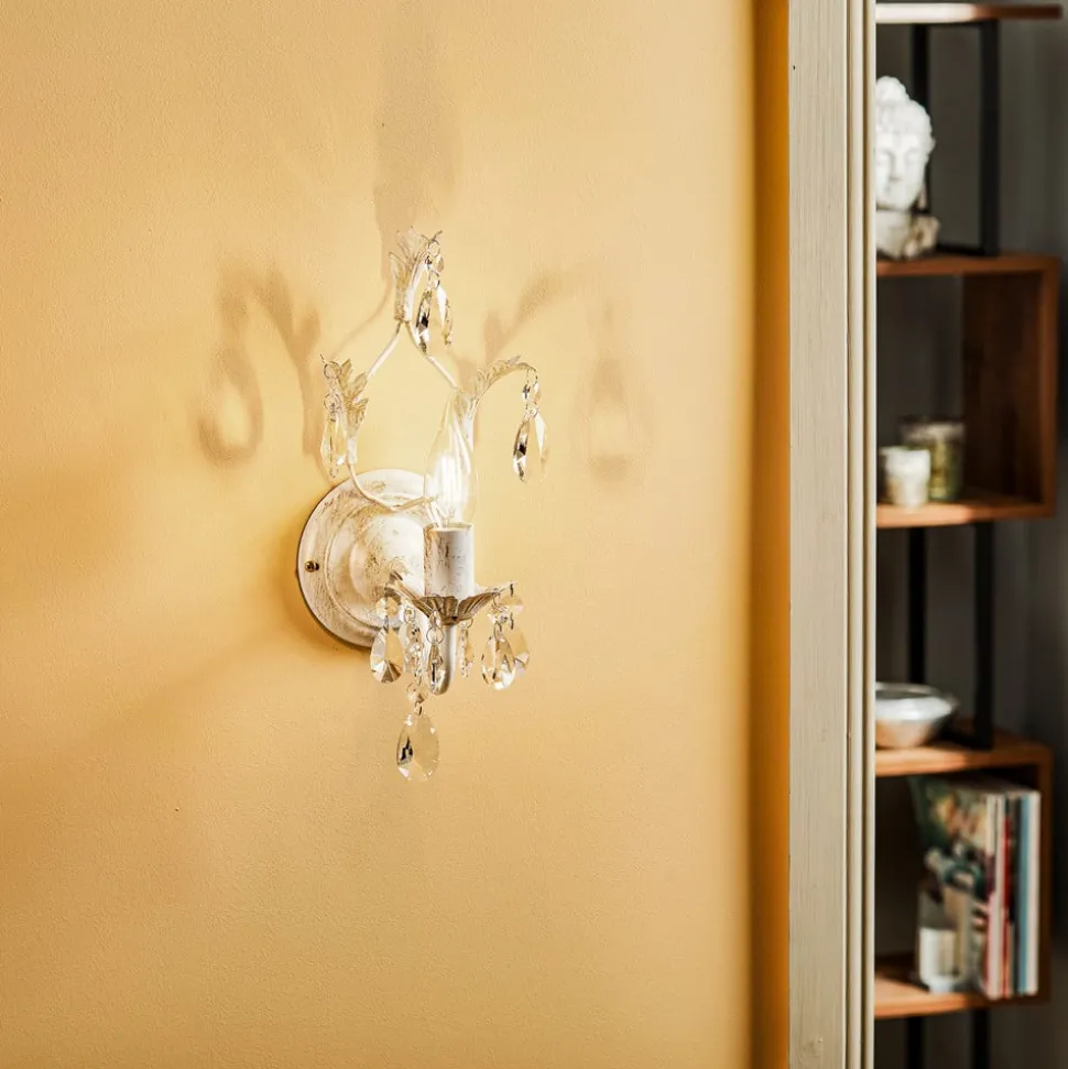 Kristallvegglampe Teresa, elfenbein, 1 lyskilde