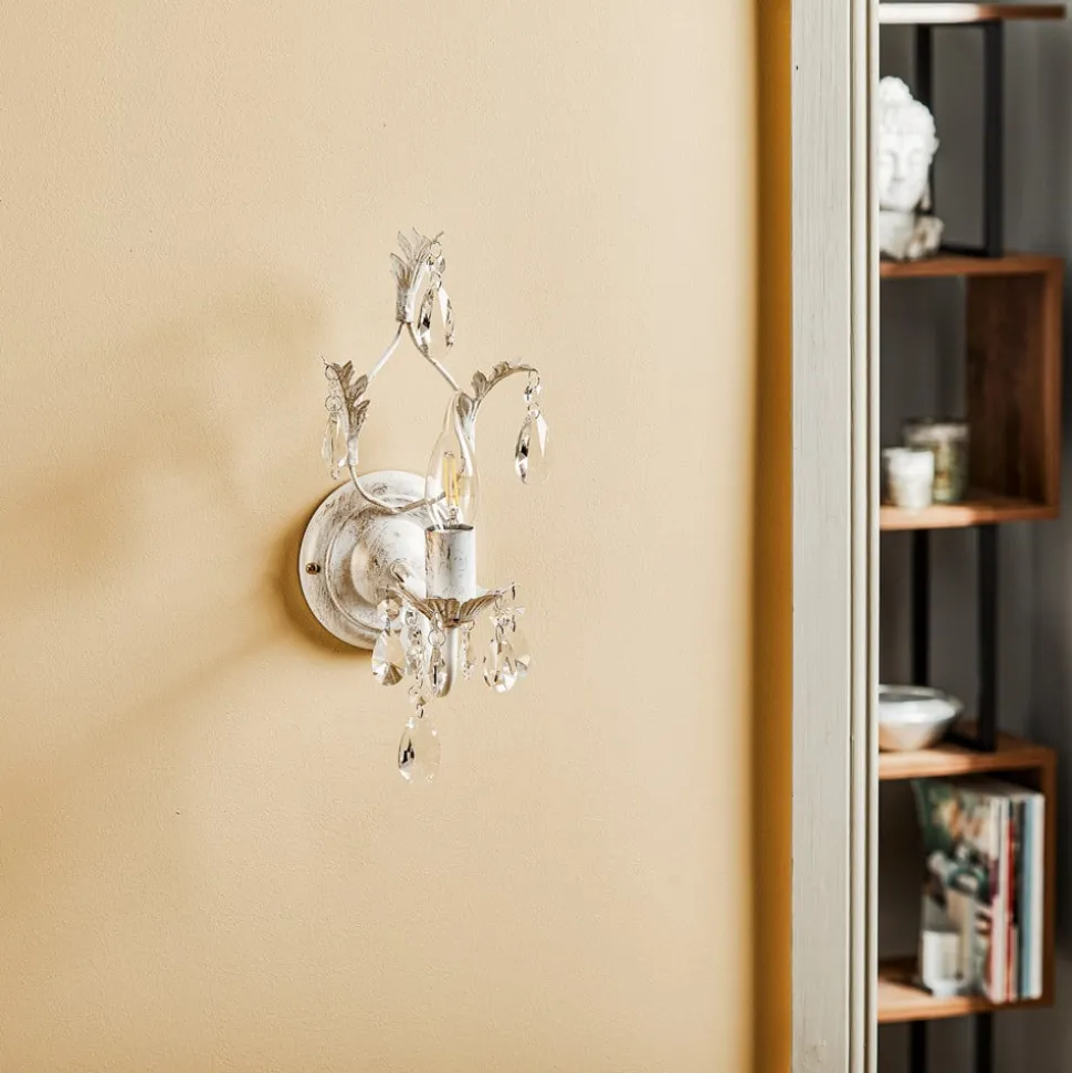Kristallvegglampe Teresa, elfenbein, 1 lyskilde