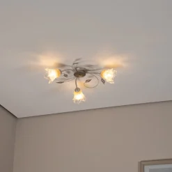 Lancia taklampe, elfenbensfarget, 3 lyskilder, jern, glass