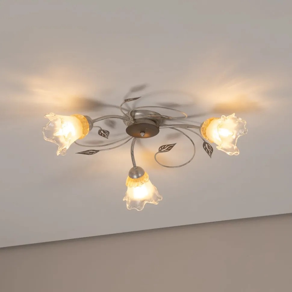 Lancia taklampe, elfenbensfarget, 3 lyskilder, jern, glass