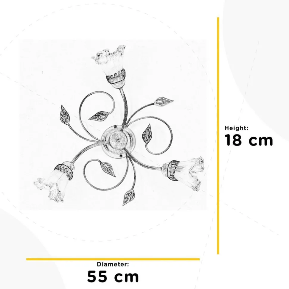 Lancia taklampe, elfenbensfarget, 3 lyskilder, jern, glass