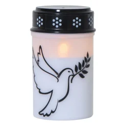 LED gravlys Dove, hvit/svart plast 12,5 cm batteri