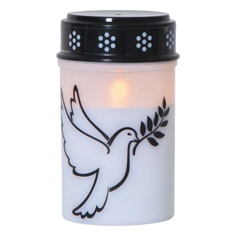 LED gravlys Dove, hvit/svart plast 12,5 cm batteri