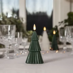 LED lys Flamme Grany, grønn, 15 cm, ekte voks, batteridrevet