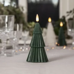 LED lys Flamme Grany, grønn, 15 cm, ekte voks, batteridrevet