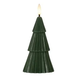 LED lys Flamme Grany, grønn, 15 cm, ekte voks, batteridrevet