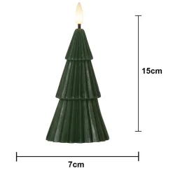 LED lys Flamme Grany, grønn, 15 cm, ekte voks, batteridrevet