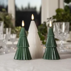 LED lys Flamme Grany, grønn, 15 cm, ekte voks, batteridrevet