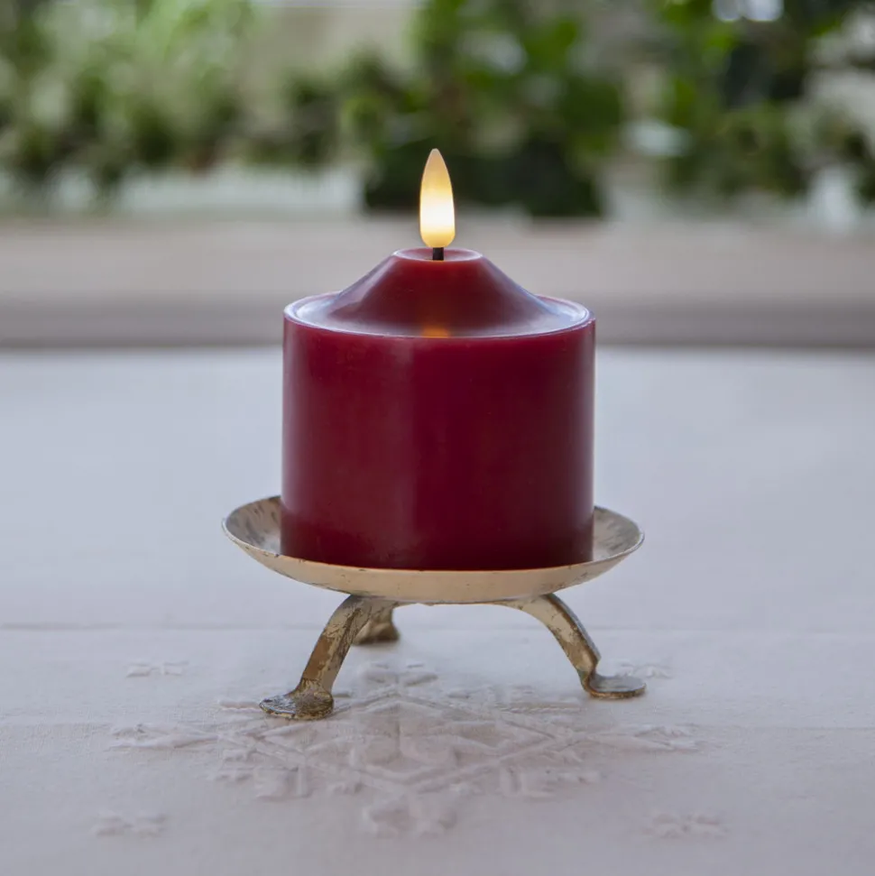 LED lysflamme, høyde 9,5 cm rød ekte voks batteridrevet