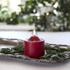 LED lysflamme, høyde 9,5 cm rød ekte voks batteridrevet