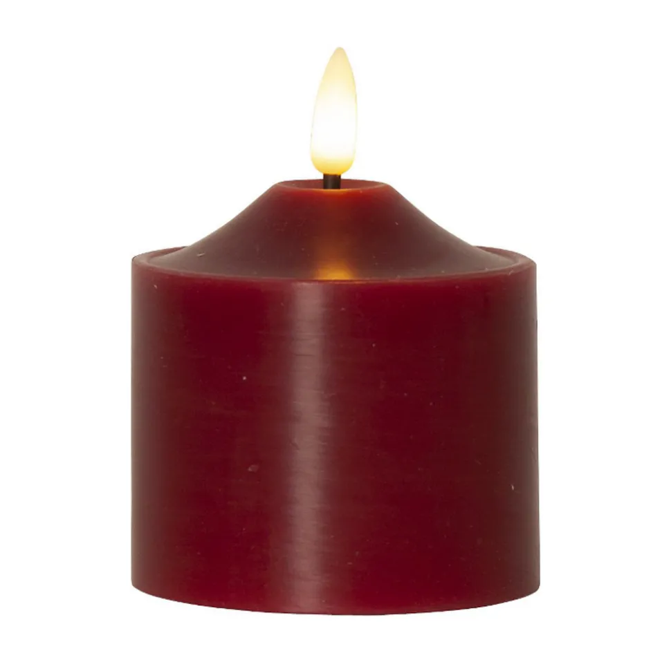LED lysflamme, høyde 9,5 cm rød ekte voks batteridrevet