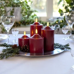 LED lysflamme, høyde 9,5 cm rød ekte voks batteridrevet