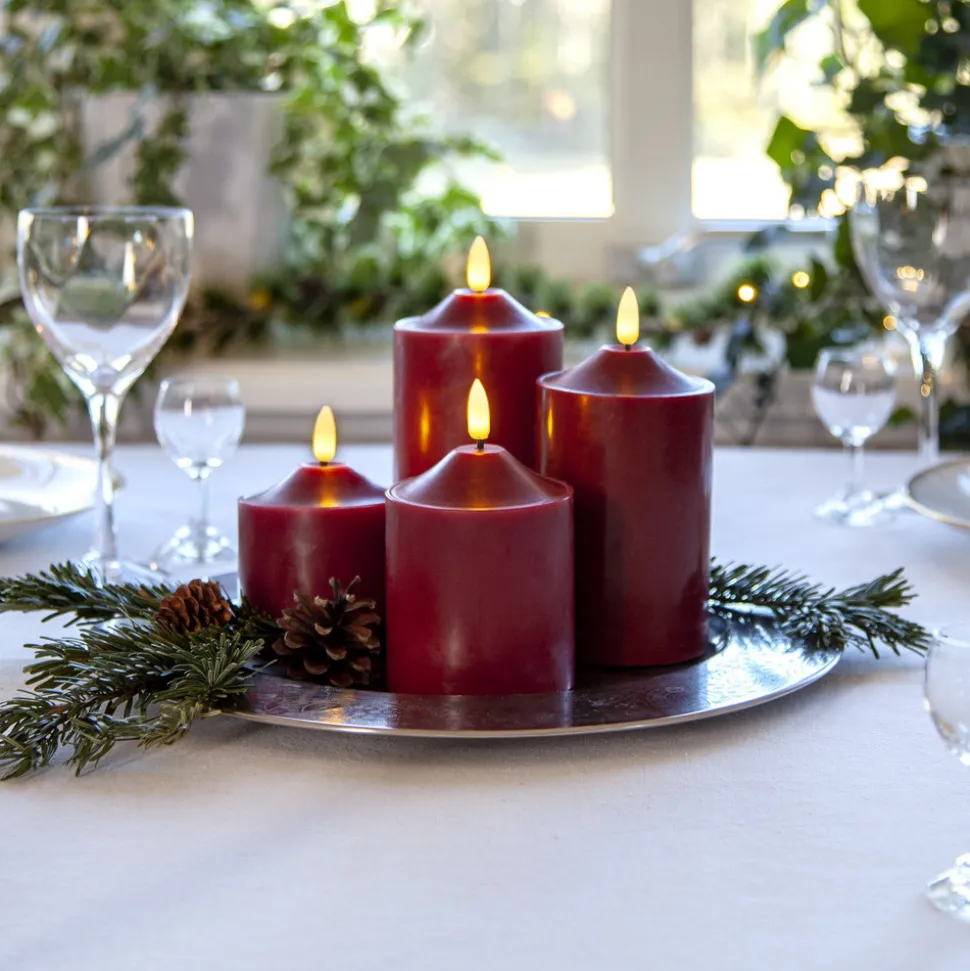 LED lysflamme, høyde 9,5 cm rød ekte voks batteridrevet