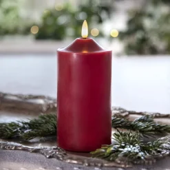 LED lysflamme, høyde 17 cm, rød ekte voks, batteridrevet