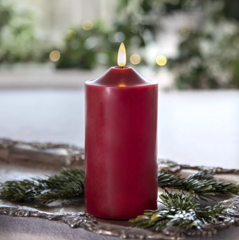 LED lysflamme, høyde 17 cm, rød ekte voks, batteridrevet