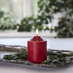 LED lysflamme, høyde 12 cm, rød ekte voks, batteridrevet