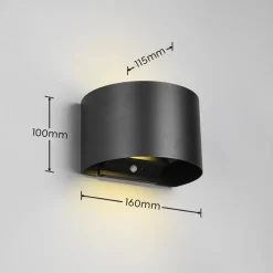 LED oppladbar utendørs vegglampe Talent, svart, bredde 16 cm Sensor