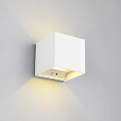 LED oppladbar utendørs vegglampe Talent, hvit, bredde 10 cm, sensor