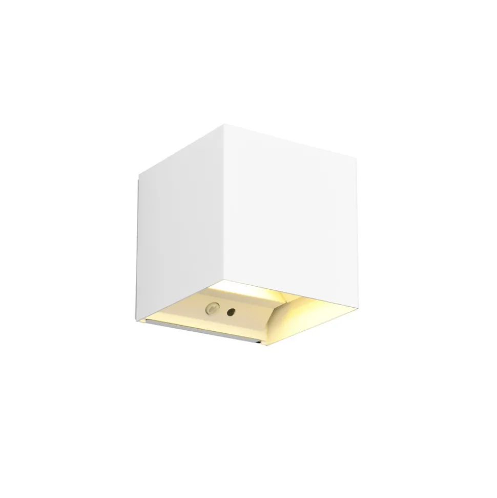 LED oppladbar utendørs vegglampe Talent, hvit, bredde 10 cm, sensor