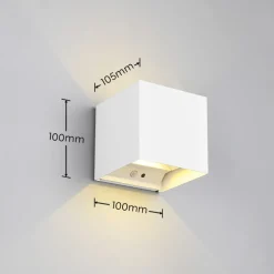 LED oppladbar utendørs vegglampe Talent, hvit, bredde 10 cm, sensor