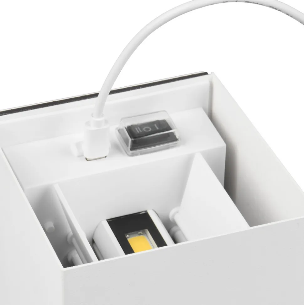 LED oppladbar utendørs vegglampe Talent, hvit, bredde 10 cm, sensor