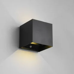 LED oppladbar utendørs vegglampe Talent, svart, bredde 10 cm Sensor