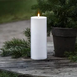 LED stearinlys Flamme Rak 27,5 cm hvit plast batteridrevet
