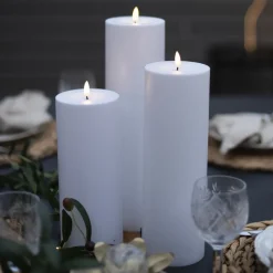 LED stearinlys Flamme Rak 27,5 cm hvit plast batteridrevet