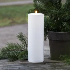 LED stearinlys Flamme Rak 32,5 cm hvit plast batteridrevet