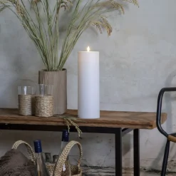 LED stearinlys Flamme Rak 32,5 cm hvit plast batteridrevet