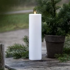 LED stearinlys Flamme Rak 37,5 cm hvit plast batteridrevet