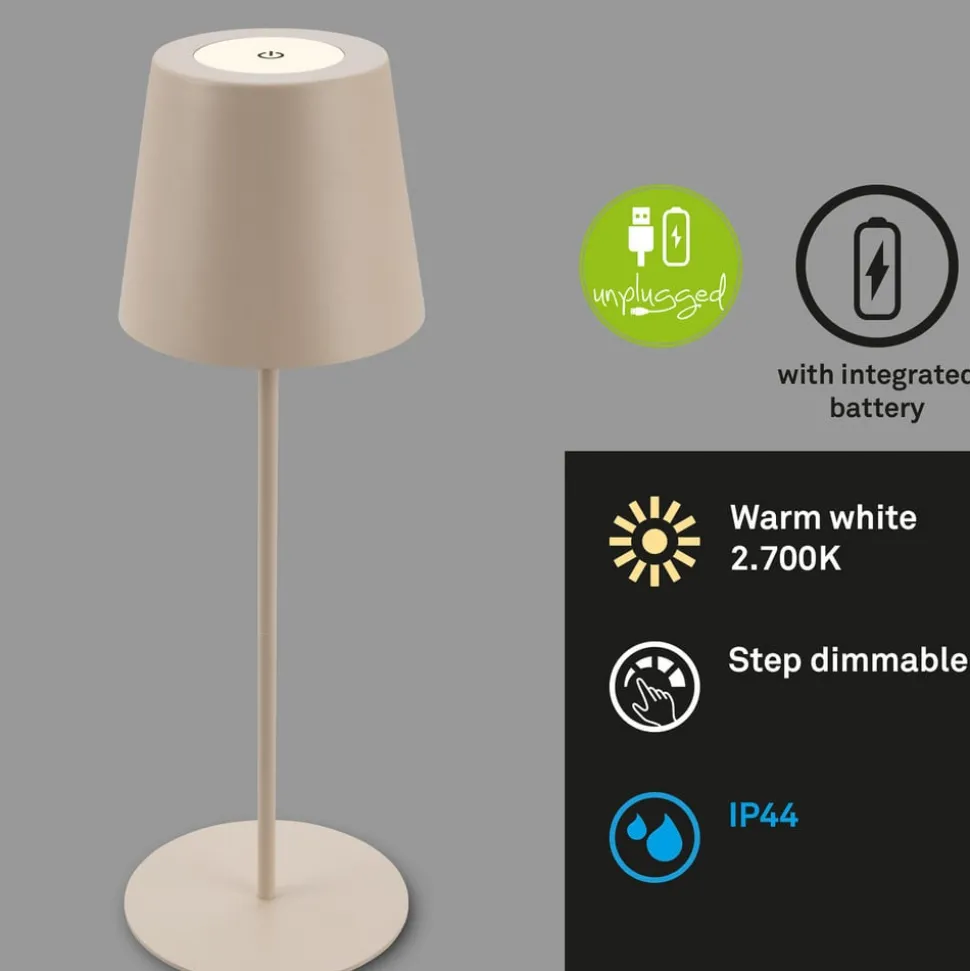 LED-bordlampe 7508011, beige, 2700 K IP44 berøringsdimmer