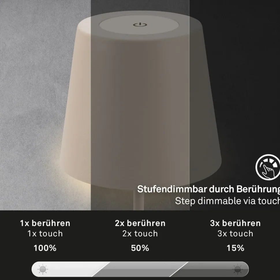LED-bordlampe 7508011, beige, 2700 K IP44 berøringsdimmer