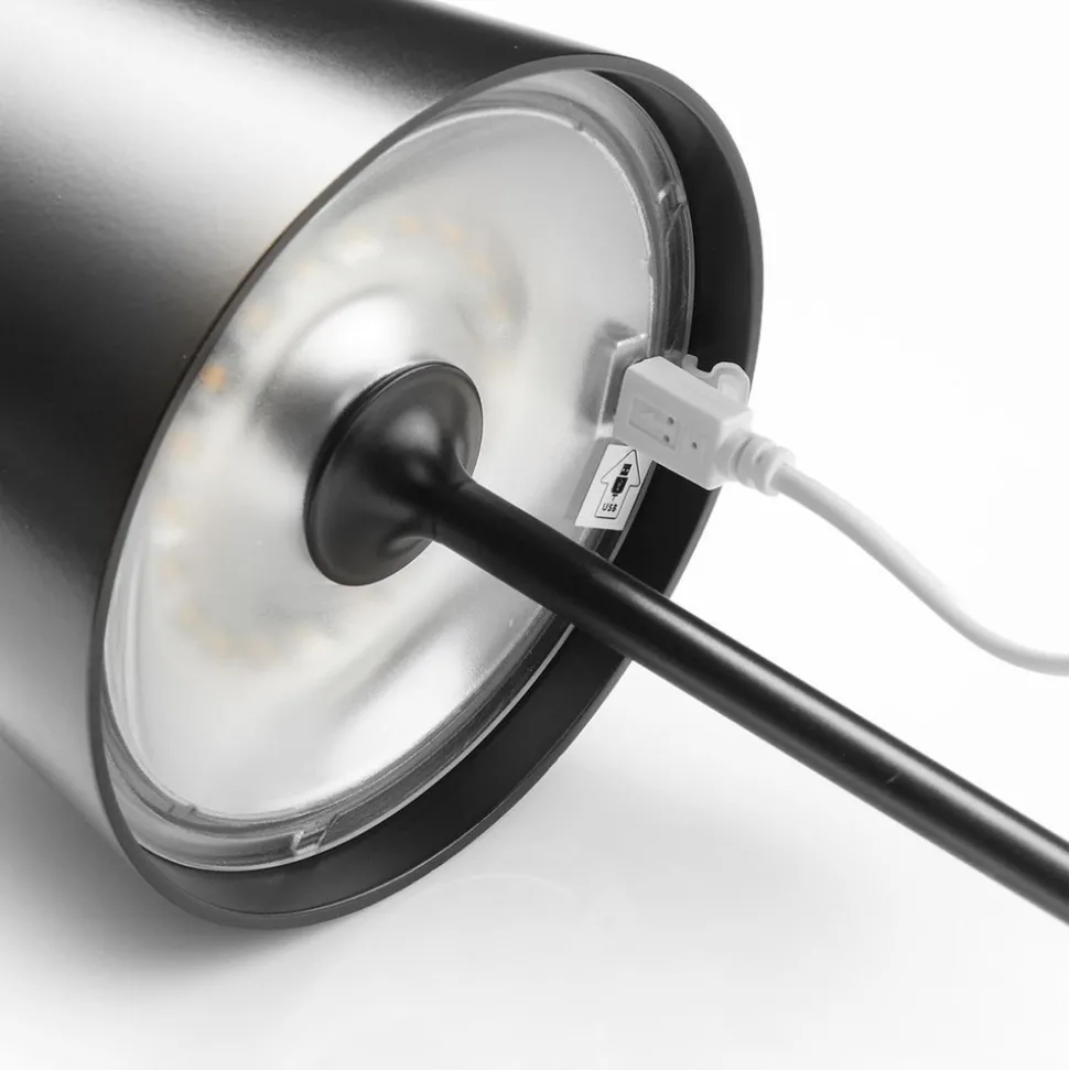 LED-bordlampe Toc med USB-lader, IP54, svart