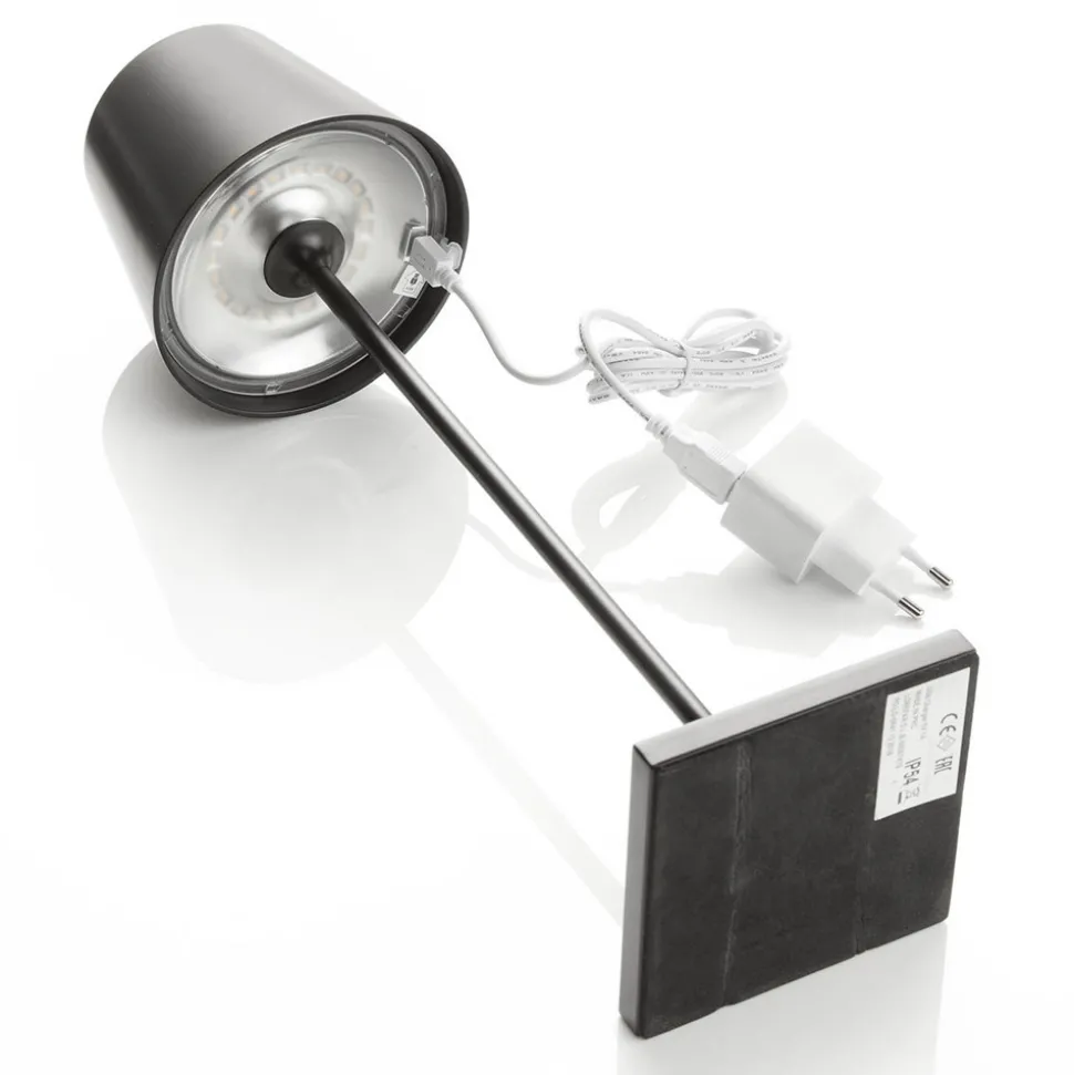 LED-bordlampe Toc med USB-lader, IP54, svart