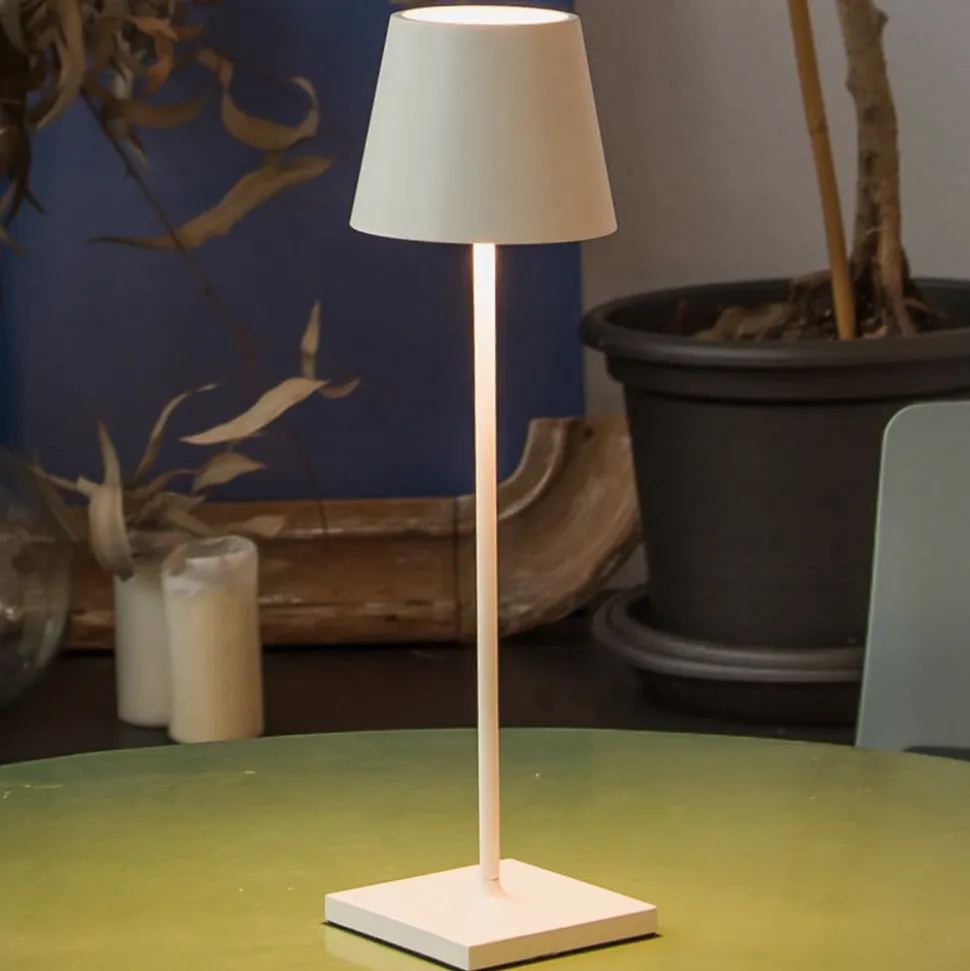 LED-bordlampe Toc med USB-lader, IP54, hvit